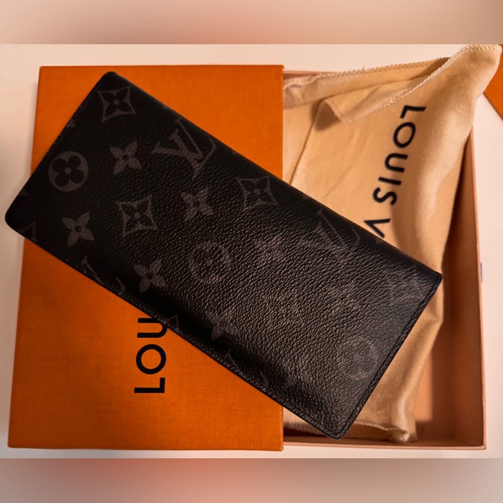 Louis Vuitton Monogram Eclipse Portefeuille Brazza M61697 Long Wallet Authentic